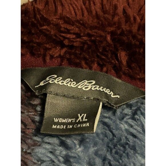 Eddie Bauer Women's Fleece Faux Fur Plaid Quarter Zip pullover size XL Cozy - Picture 3 of 16